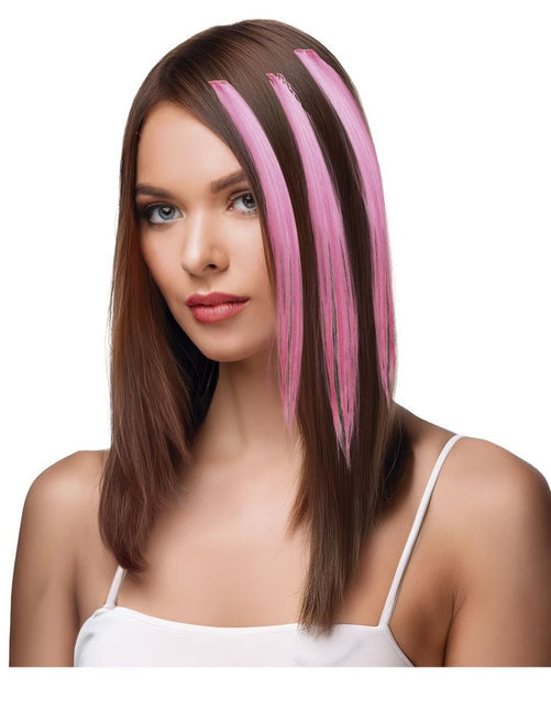 Roze Hair Extension 50cm 3st - Partywinkel - 8434077481349