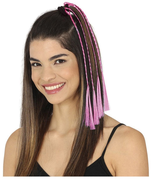 Roze Hair Extension Vlechten 35cm 3st - Partywinkel - 8434077481424