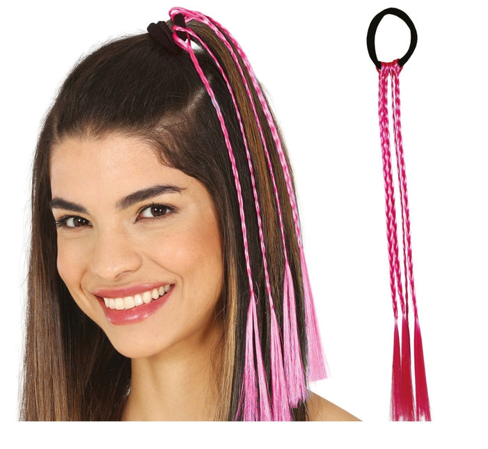 Roze Hair Extension Vlechten 35cm 3st - Partywinkel - 8434077481424