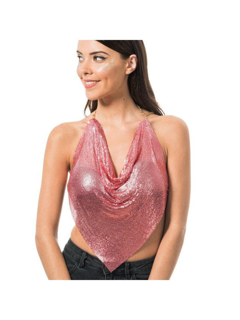 Roze Metallic Haltertop One Size van CHAKS koop je bij Partywinkel