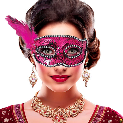 Roze Oogmasker Veren Volwassen van Fiestas Guirca koop je bij Partywinkel