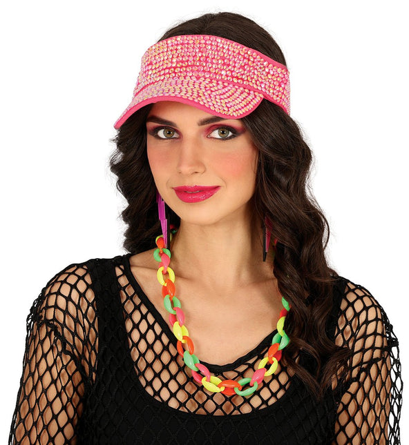 Roze Zonneklep Steentjes - Partywinkel - 8434077138274