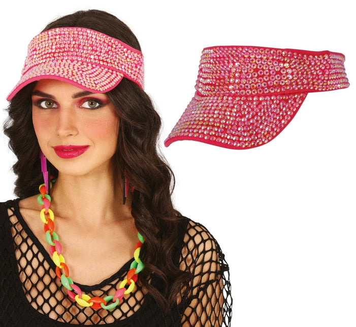 Roze Zonneklep Steentjes - Partywinkel - 8434077138274