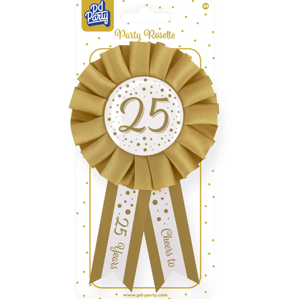 Rozet 25 Jaar Goud Wit 14cm van Paper Dreams koop je bij Partywinkel