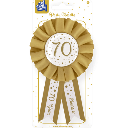 Rozet 70 Jaar Goud Wit 14cm van Paper Dreams koop je bij Partywinkel