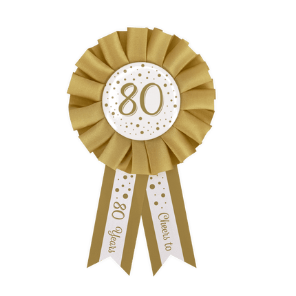 Rozet 80 Jaar Goud Wit 14cm van Paper Dreams koop je bij Partywinkel