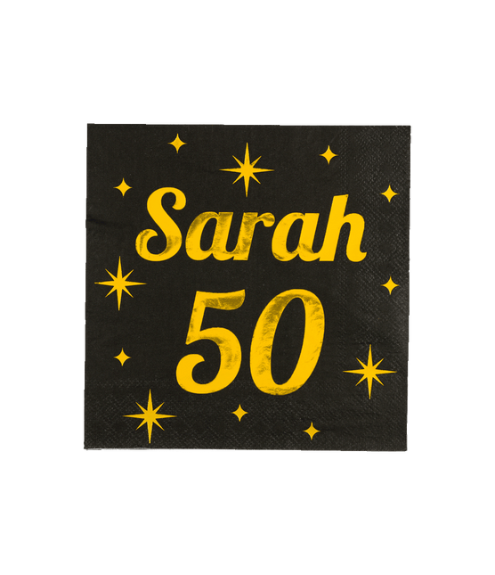 Sarah Servetten Zwart Goud 50 Jaar 19cm 16st - Partywinkel - 8716764238475