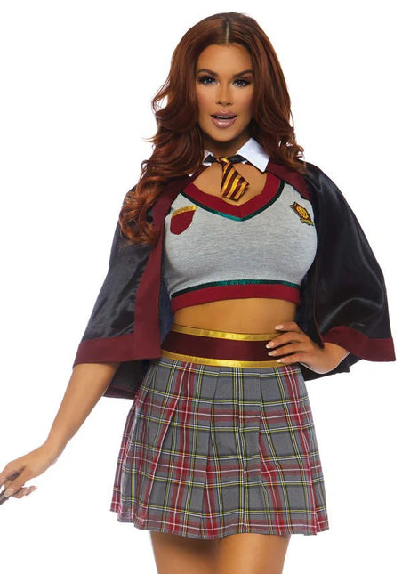 Schoolmeisje Kostuum Grijs Rood Dames Leg Avenue - Partywinkel - 714718535784