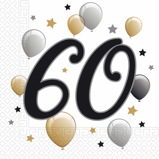 Servetten 60 Jaar Ballonnen 33cm 20st van Procos koop je bij Partywinkel