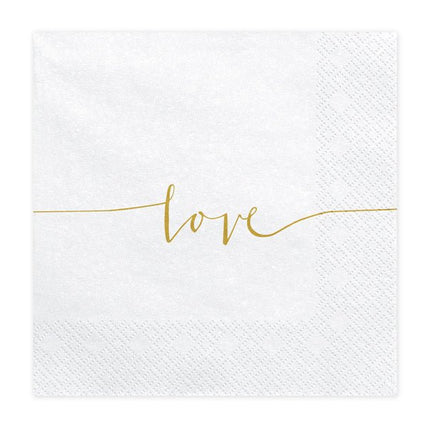 Servetten Love Goud 33cm 20st van Partydeco koop je bij Partywinkel