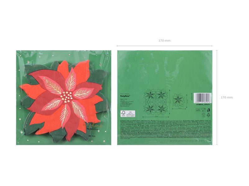Servietten Roter Weihnachtsstern 15,5cm 20Stck  Partywinkel
