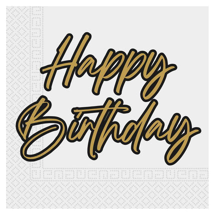 Happy Birthday Servietten Gold Weiß 2 Lagen 33cm 20 Stk