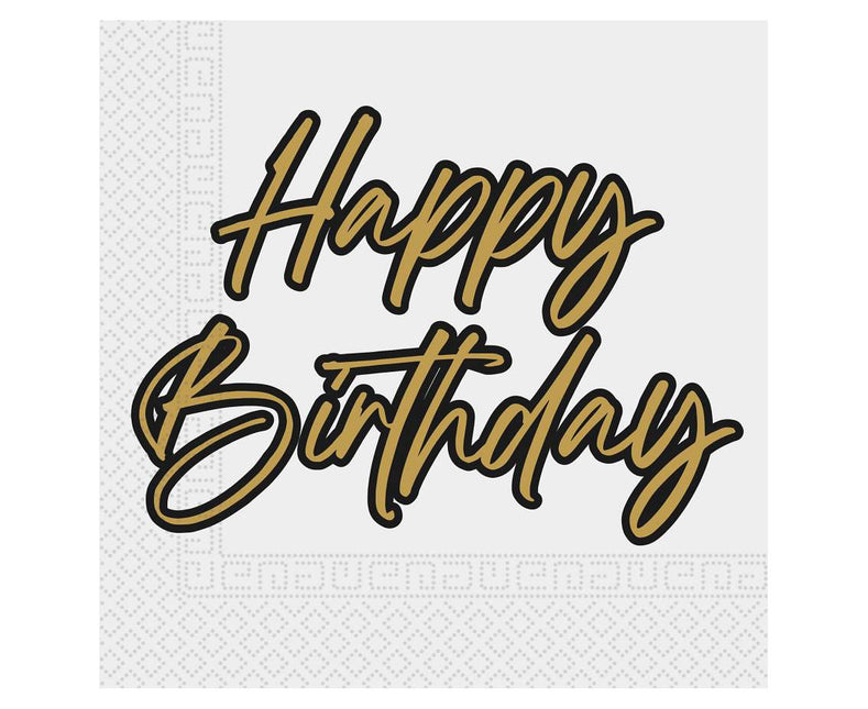 Happy Birthday Servietten Gold Schwarz 2 Lagen 33cm 20 Stk