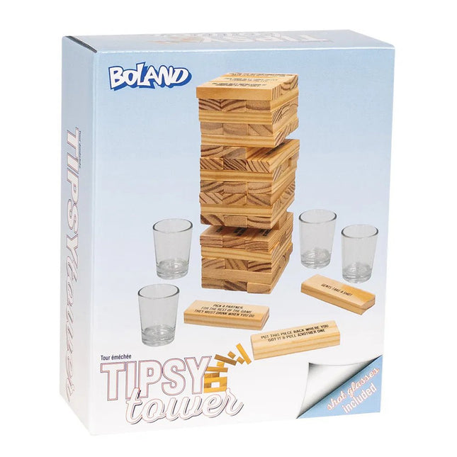 Set drankspel Drinking tower (4 glazen shotglaasjes, 54 houten blokken) van Boland koop je bij Partywinkel