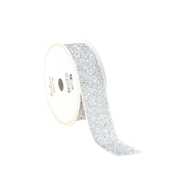 SILBERNES GLITZERBAND 25 MM X 3 M