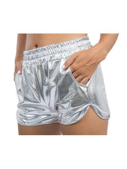 Silberne Metallic-Shorts für Damen