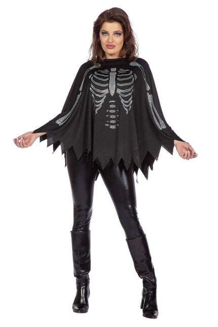 Skelet Poncho Zwart Zilver Strass van Wilbers & Wilbers koop je bij Partywinkel