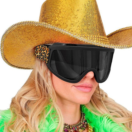 Ski Bril 80s Zwart Luipaardprint van Widmann koop je bij Partywinkel