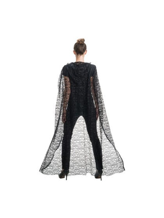 Schädel-Umhang mit Kapuze, schwarz, 145 cm