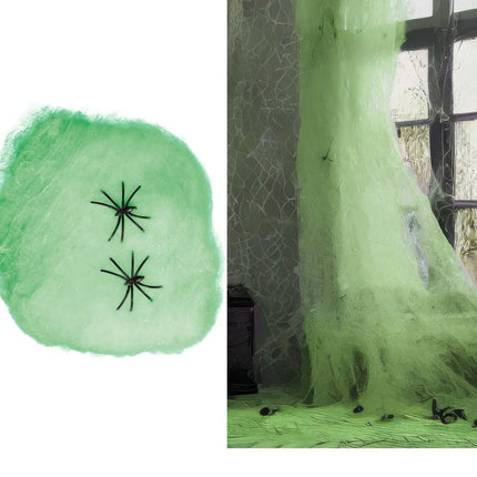 Spinnenweb Groen met 4 Spinnen 60gr - Partywinkel - 8434077197998