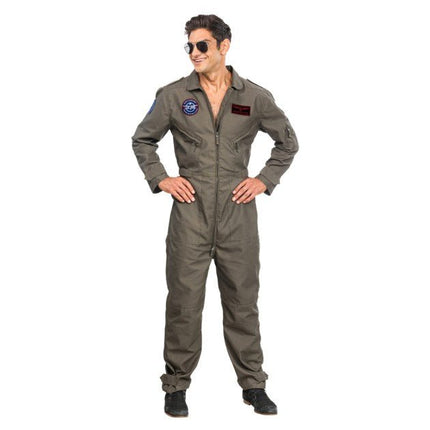 Straaljagerpiloot Jumpsuit Olijfgroen Heren van CHAKS koop je bij Partywinkel