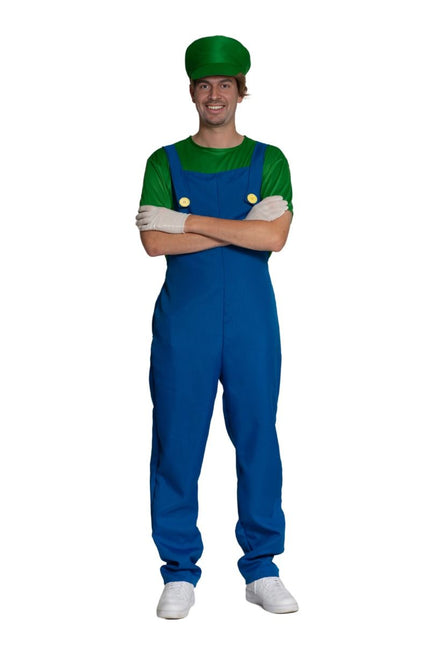 Super Mario Pak Groen Blauw Heren Luigi van PartyXclusive koop je bij Partywinkel