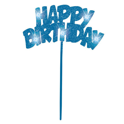 Taartopper Happy Birthday Blauw Verlichting 26cm van Unique koop je bij Partywinkel