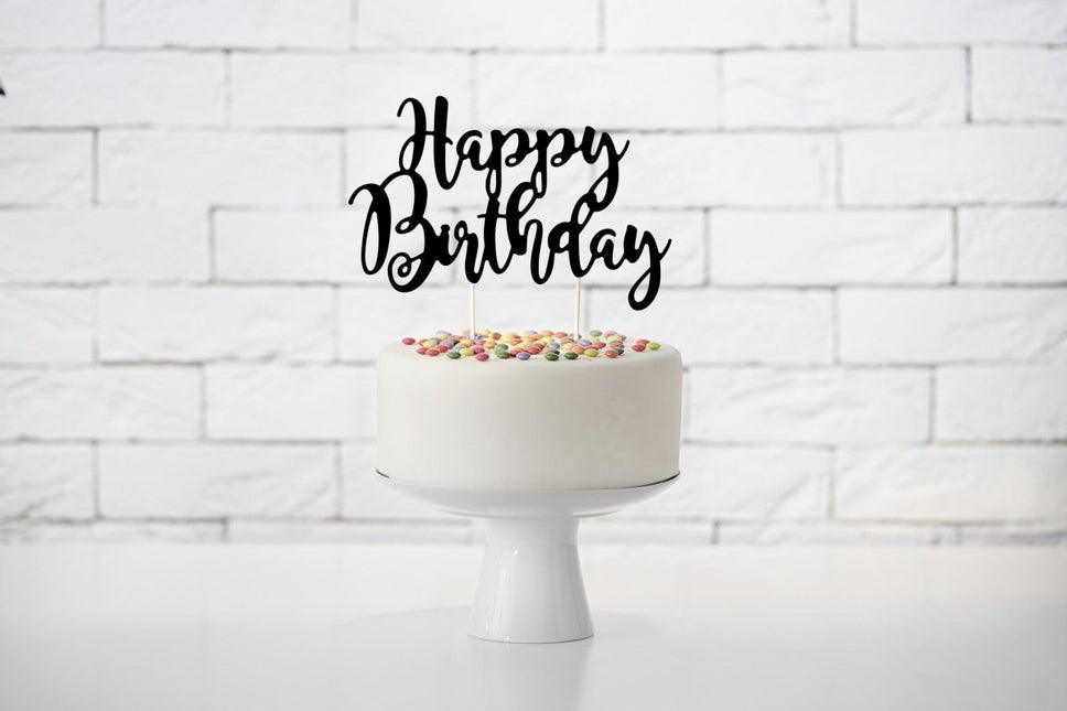 Taarttopper Happy Birthday Zwart 22,5cm van Partydeco koop je bij Partywinkel