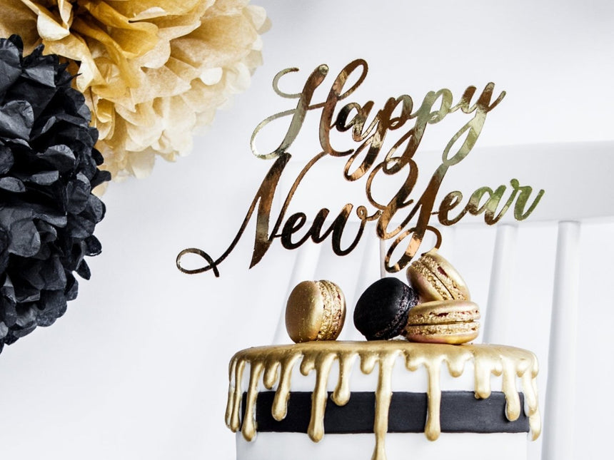 Taarttopper Happy New Year Goud 24cm van Partydeco koop je bij Partywinkel