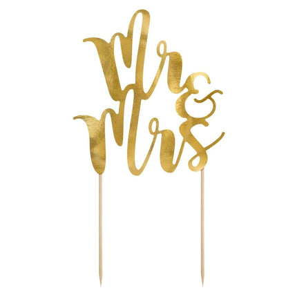 Taarttopper Mr & Mrs Goud 25,5cm van Partydeco koop je bij Partywinkel