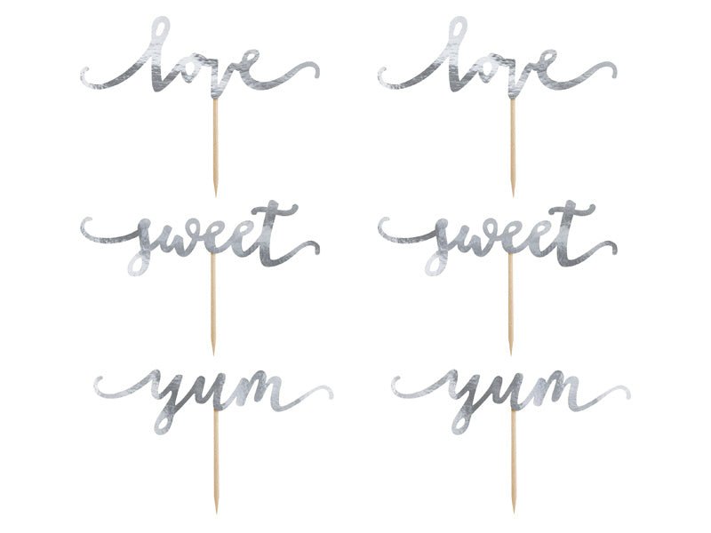 Taarttoppers Love Zilver 13cm 6st van Partydeco koop je bij Partywinkel