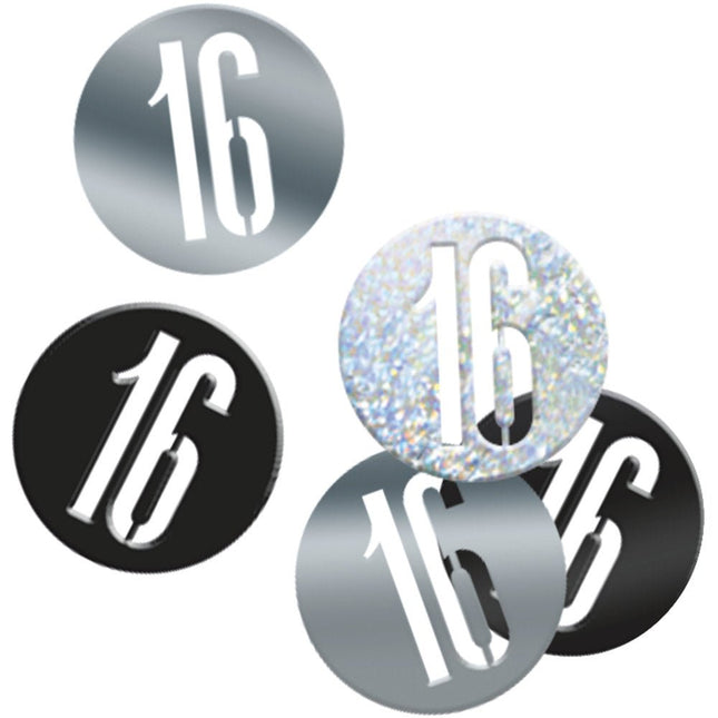 Tafelconfetti 16 Jaar Zwart 14gr van Unique koop je bij Partywinkel