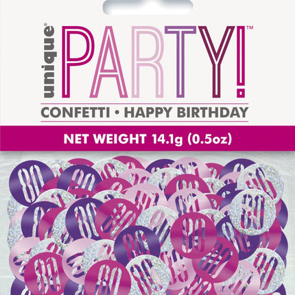 Tafelconfetti 80 Jaar Roze 14gr van Unique koop je bij Partywinkel