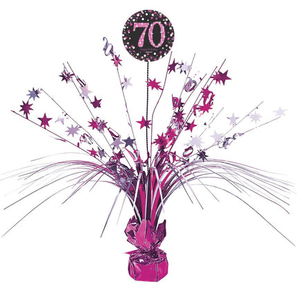 Tafeldecoratie 70 Jaar Happy Birthday Roze 33cm van Riethmueller koop je bij Partywinkel