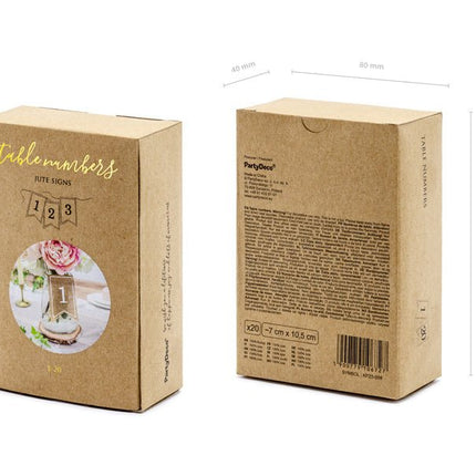Tafelnummers Jute 10,5cm 20st van Partydeco koop je bij Partywinkel