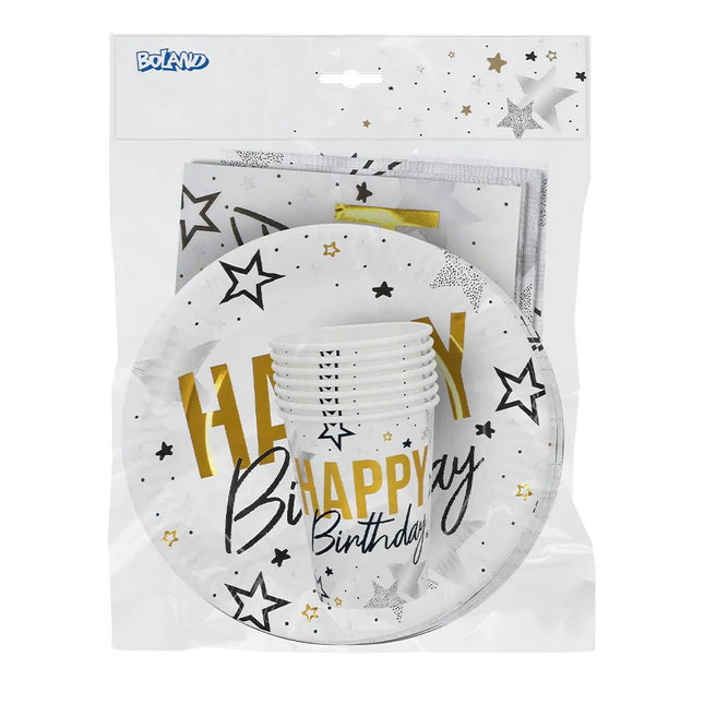 Tafelset 'Happy birthday' (6 bordjes, 6 bekertjes, 12 servetten) van Boland koop je bij Partywinkel