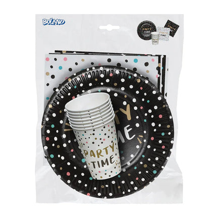 Tafelset 'Party time' (6 bordjes, 6 bekertjes, 12 servetten) van Boland koop je bij Partywinkel