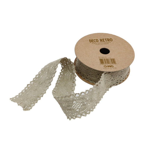 TAUPEFARBENES BAUMWOLL-SPITZENBAND 2,5 CM X 2 M