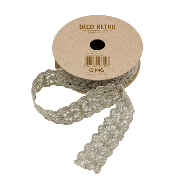 TAUPEFARBENES BAUMWOLL-SPITZENBAND 2 CM X 2 M