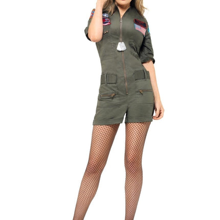 Top Gun Aviator Kostuum, groen van Smiffys koop je bij Partywinkel
