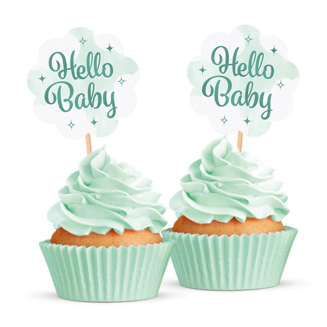 Turquoise Cocktailprikkers Hello Baby 12st van WeFiesta koop je bij Partywinkel