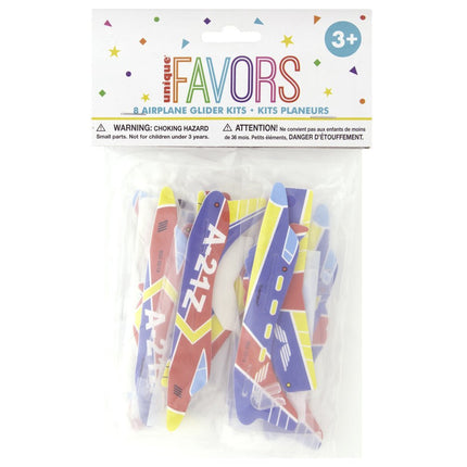 Uitdeelcadeautjes Foam Vliegtuigjes 13cm 8st van Unique koop je bij Partywinkel