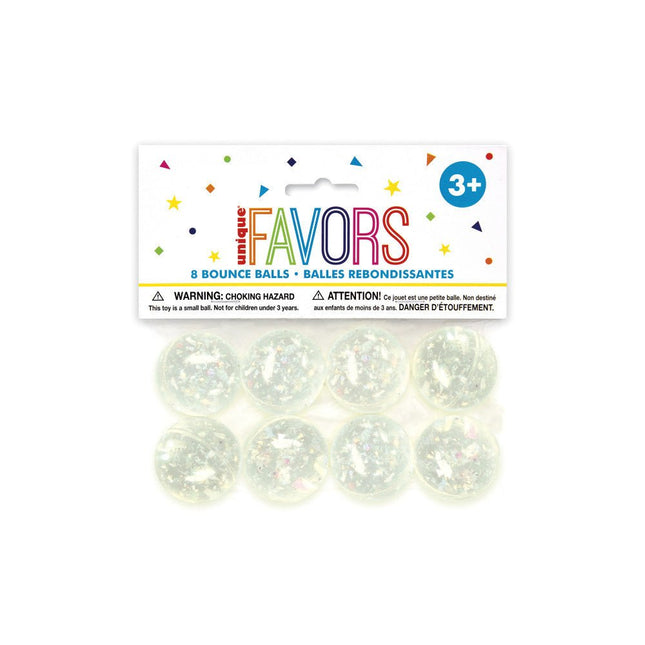 Uitdeelcadeautjes Stuiterballen Doorzichtig 3cm 8st van Unique koop je bij Partywinkel