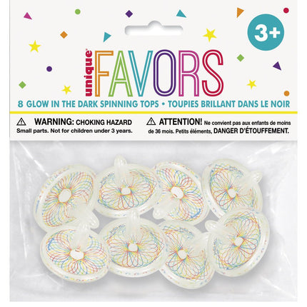 Uitdeelcadeautjes Tollen Glow In The Dark 3cm 8st van Unique koop je bij Partywinkel
