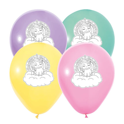 Einhorn-Ballons „Happy Birthday“, 30 cm, 8 Stück von WeFiesta kannst du bei Partywinkel kaufen