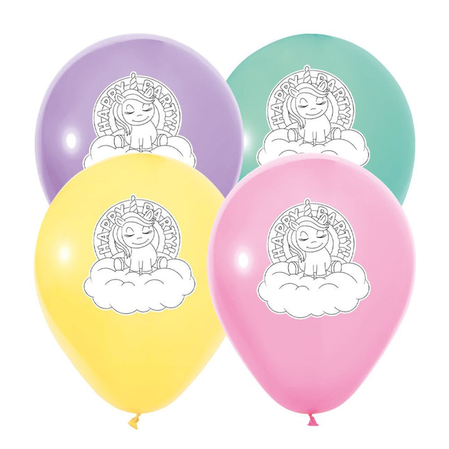 Einhorn-Ballons „Happy Birthday“, 30 cm, 8 Stück von WeFiesta kannst du bei Partywinkel kaufen