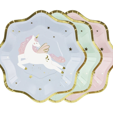 Unicorn Borden 18cm 6st van Partydeco koop je bij Partywinkel
