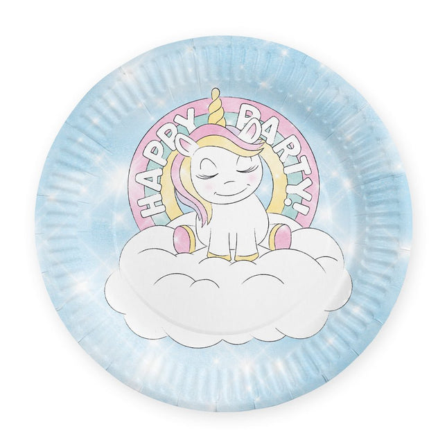 Unicorn-Teller „Happy Birthday“, 23 cm, 8 Stück von WeFiesta kannst du bei Partywinkel kaufen