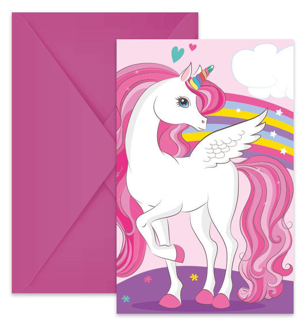 Unicorn Uitnodiging Regenboog 6st van Procos koop je bij Partywinkel