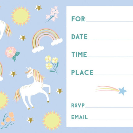 Unicorn Uitnodigingen Blauw/Goud 8st van Unique koop je bij Partywinkel